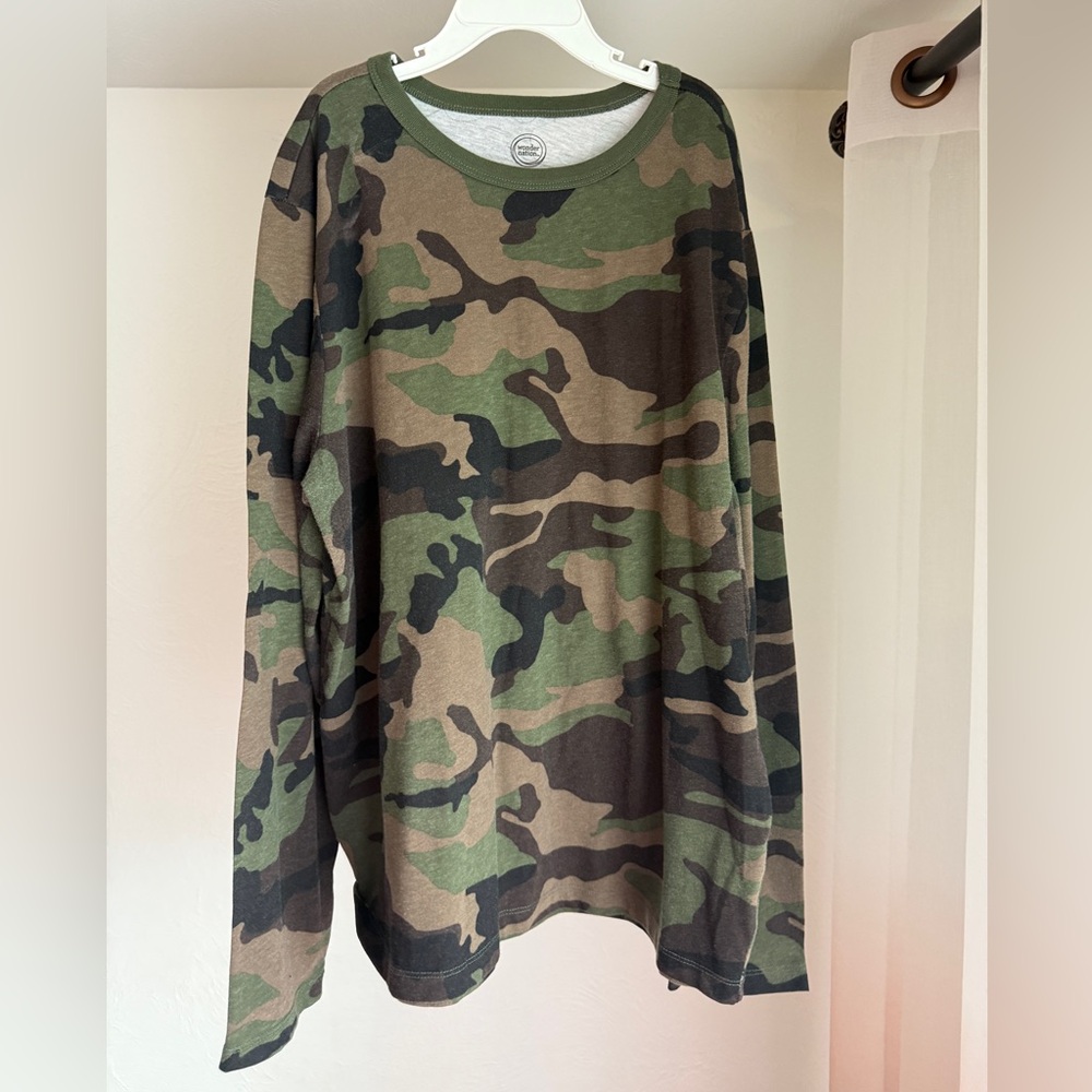 New Wonder Nation Green and Gray Camouflage Long Sleeve Shirt Boys 14-16 Husky